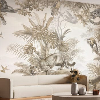 Jungle Hangout Sepia Mural