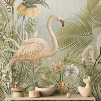 Flamingo Eden Sepia Mural