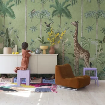 Giraffes Stroll Emerald Mural