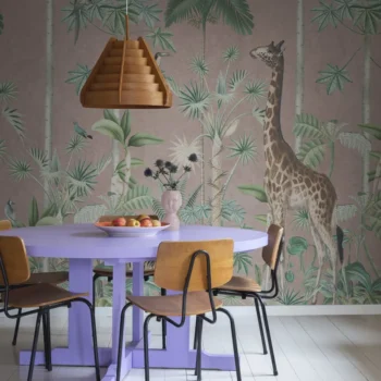 Giraffes Stroll Pink Mural