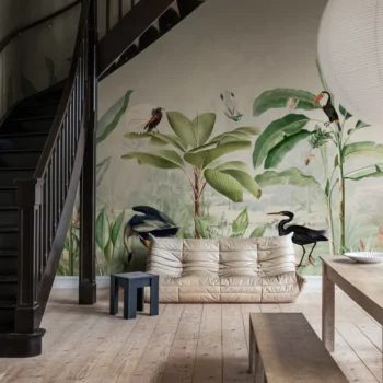 Tropical Palms Birds Mural