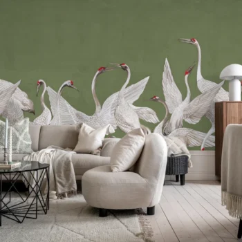 Soaring Cranes Green Mural