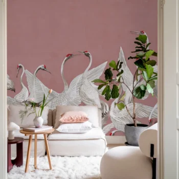 Soaring Cranes Pink Mural