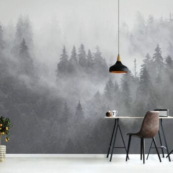Foggy Forest Grey Mural