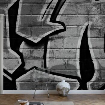 Graffiti Brick Wall Black & White Mural