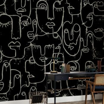 Artsy Faces Pitch Black Mural